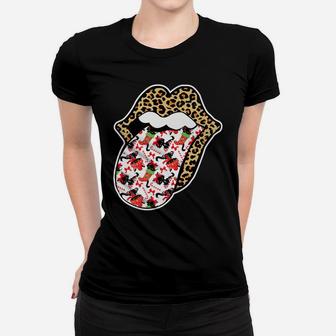Leopard Lips With Angry Christmas Cat Tongue Sticking Out Women T-shirt | Crazezy