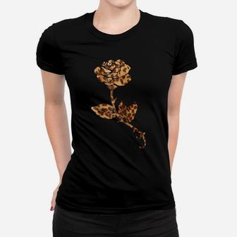 Leopard Print T Shirt - Rose Flower Graphic Cheetah Tee Gift Women T-shirt | Crazezy UK