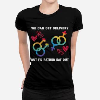 Lesbian Flag Rainbow Pride Eat Out Valentines Day Women T-shirt - Monsterry