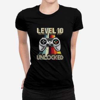 Level 10 Unlocked Retro Video Game 10Th Birthday Gamer Gift Women T-shirt | Crazezy CA