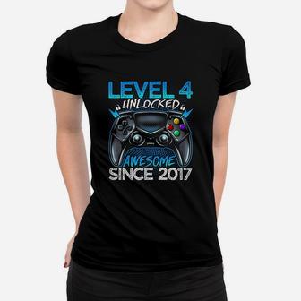Level 4 Unlocked Awesome Since 2017 4Th Birthday Gaming Women T-shirt | Crazezy UK