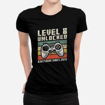 Level 8 Unlocked Awesome 2013 Video Game 8Th Birthday Gift Women T-shirt | Crazezy