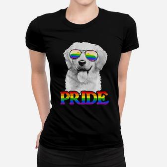 Lgbt Golden Retriever Dog Gay Pride Rainbow Flag Lgbtq Gift Women T-shirt - Monsterry