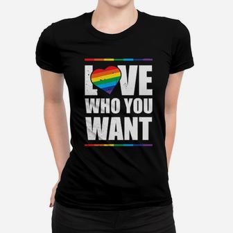 Lgbt Love Who You Want Gay Pride Rainbow Heart Gift Women T-shirt - Monsterry UK
