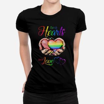 Lgbt Two Hearts One Love Women T-shirt - Monsterry