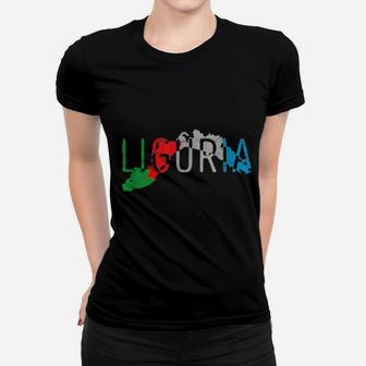 Ligurian Map Word Art Distressed Liguria Italy Souvenir Women T-shirt - Monsterry UK