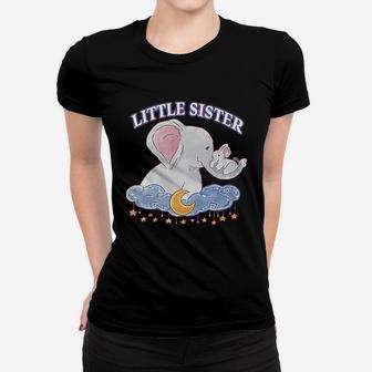 Little Sister Cute Elephants With Moon And Stars Women T-shirt | Crazezy