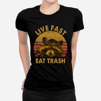 Live Fast Eat Trash Raccoon Hoodie Retro Vintage Style Women T-shirt | Crazezy CA