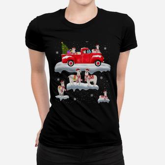 Llamas Driving Christmas Tree Red Truck Llama Christmas Sweatshirt Women T-shirt | Crazezy CA