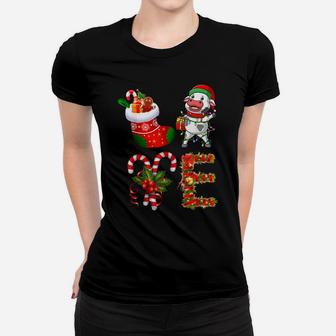 Love Dairy Cow Christmas Lights Funny Santa Hat Christmas Women T-shirt | Crazezy