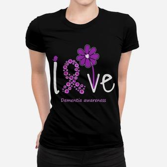 Love Dementia Awareness, Purple-Ribbon Flower Design Tee Women T-shirt | Crazezy DE