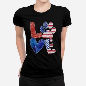 Love Dog Paw American Flag Dog 4Th Of July Women T-shirt - Monsterry