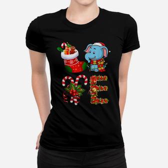 Love Elephant Christmas Lights Funny Santa Hat Christmas Women T-shirt | Crazezy