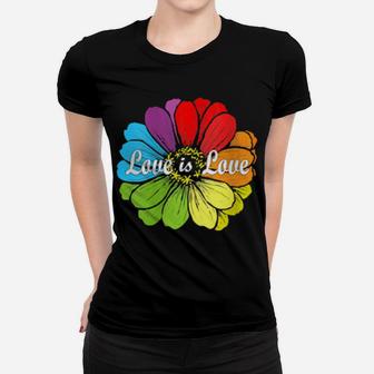 Love Is Love Gay Prides Rainbow Lgbt Pride Flower Women T-shirt - Monsterry