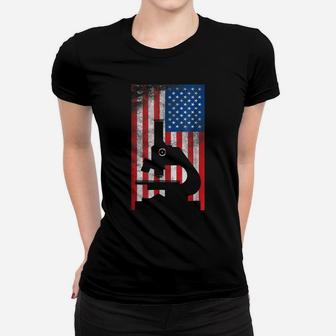 Love Microscope Shirt Microscopy Gift Science American Flag Women T-shirt | Crazezy