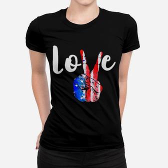Love Peace Sign American Flag 4Th Of July Patriotic Women T-shirt - Monsterry