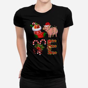 Love Pig Christmas Lights Funny Santa Hat Christmas Women T-shirt | Crazezy