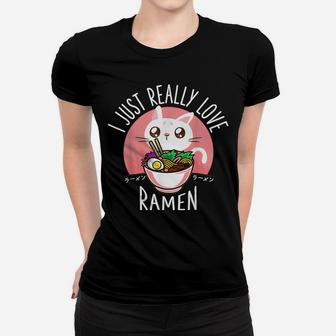 Love Ramen Japanese Noodles Shirt Kawaii Anime Cat Women T-shirt | Crazezy