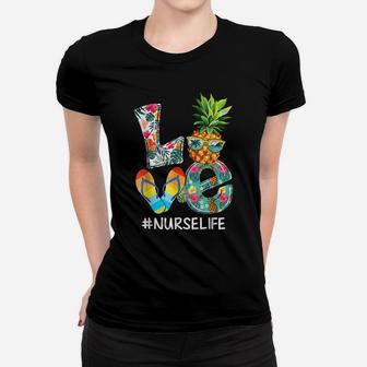 Love Summer Pineapple Tropical Flower Flip Flop Nurse Life Women T-shirt | Crazezy DE