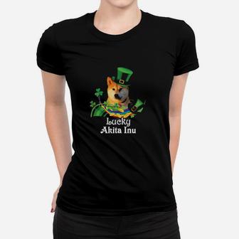 Lucky Akita Inu Dog Leprechaun Shamrock St Patrick Day Happy Women T-shirt - Monsterry