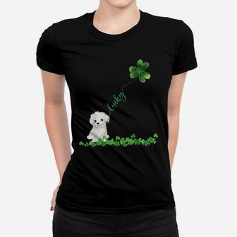 Lucky Maltese Dog Shamrock St Patrick Day Tshirt For Women Women T-shirt | Crazezy