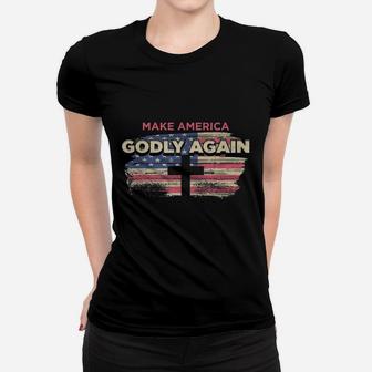 Make America Godly Again Retro Flag Women T-shirt - Thegiftio UK