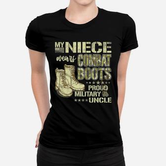 Mens My Niece Wears Combat Boots Dog Tags - Proud Military Uncle Women T-shirt | Crazezy