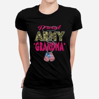 Mens Proud Army Grandma Camo Us Flag Dog Tag Military Family Gift Women T-shirt | Crazezy