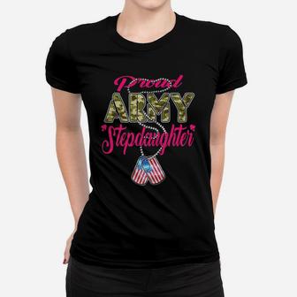 Mens Proud Army Stepdaughter Us Flag Camo Dog Tag Military Family Women T-shirt | Crazezy UK