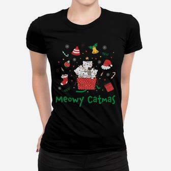Meowy Catmas Cute Christmas Cat Lover Kitties Xmas Women T-shirt | Crazezy UK