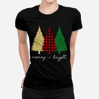 Merry And Bright Red Gold Green Christmas Trees Women T-shirt | Crazezy UK