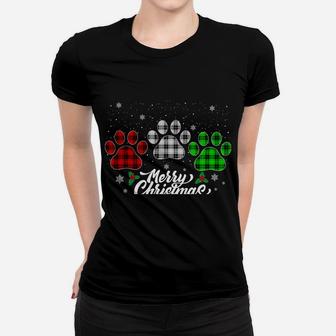 Merry Christmas Buffalo Plaid Shirt Red White Green Dog Paws Women T-shirt | Crazezy AU