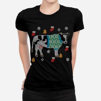 Merry Christmas Cow Lover Xmas Style Ugly Sweater Sweatshirt Women T-shirt | Crazezy DE