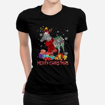 Merry Christmas Cute Christmas Lights Santa Reindeer Zebra Women T-shirt | Crazezy CA