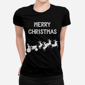 Merry Christmas Farmer Gift Funny Santa Hat Tractor Farming Women T-shirt | Crazezy