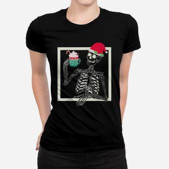 Merry Christmas Funny Santa Hat Christmas Drink Skeleton Women T-shirt | Crazezy DE