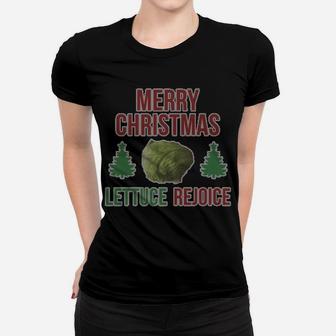 Merry Christmas Lettuce Rejoice Ugly Christmas Funny Vegan Women T-shirt | Crazezy