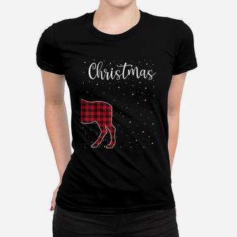 Merry Christmas Red Plaid Buffalo Moose Couples Matching Women T-shirt | Crazezy