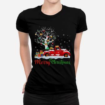 Merry Christmas Red Truck Christmas Tree Lights Snow Women T-shirt | Crazezy CA