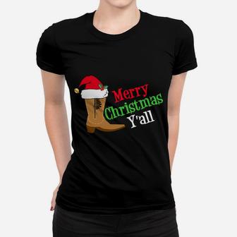 Merry Christmas Y'all Funny Texas Cowboy Holiday Gift Women T-shirt | Crazezy AU