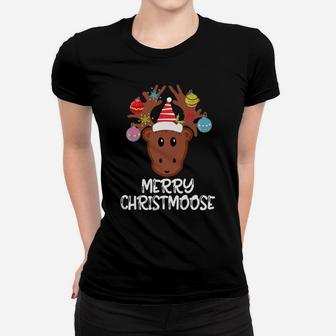 Merry Christmoose Animal Christmas Pajama Moose Pun Gift Women T-shirt | Crazezy UK