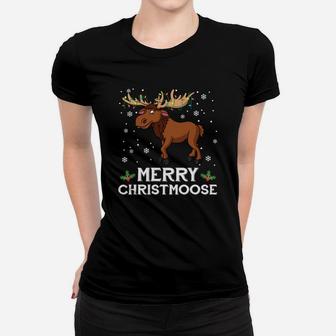 Merry Christmoose Christmas Moose Funny Xmas Sweatshirt Women T-shirt | Crazezy UK