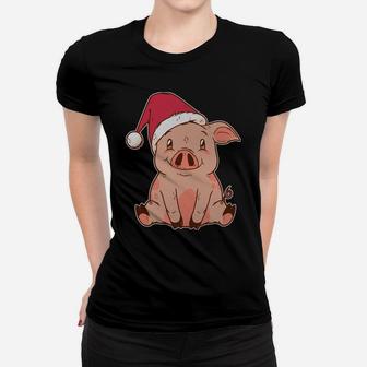 Merry Pigmas Pig With Christmas Santa Hat Funny Pigs Lover Women T-shirt | Crazezy