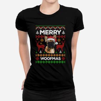 Merry Woofmas Ugly Sweater Christmas French Bulldog Lover Women T-shirt | Crazezy UK