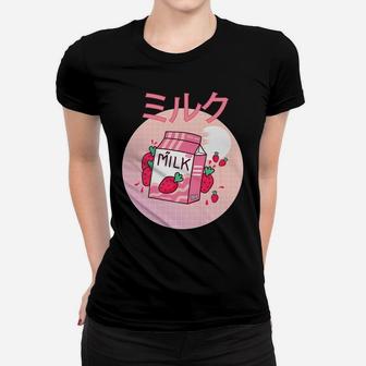 Milk Shake Carton Funny Japanese Kawaii Strawberry Retro 90S Women T-shirt | Crazezy