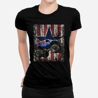 Monster Truck American Flag Extreme Distress Women T-shirt | Crazezy