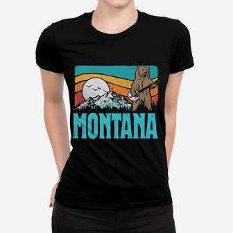 Montana Rocky Mountains Bluegrass Banjo Bear Funny Graphic Women T-shirt | Crazezy