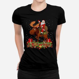 Moose Lover Xmas Gift Santa Riding Moose Christmas Sweatshirt Women T-shirt | Crazezy