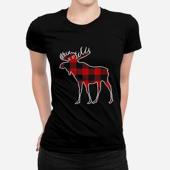 Moose Red Buffalo Plaid Deer Elk Matching Women T-shirt | Crazezy CA