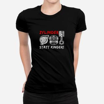 Motorbegeistertes Frauen Tshirt 'Zylinder statt Kinder', Motorgrafik - Schwarz - Seseable